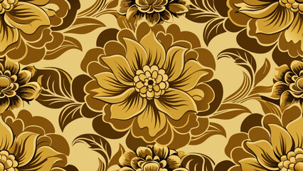 Seamless pattern with decorative flowers golden colors isolated Floral background for Fashionable modern wallpaper or textiles, books cover, Digital interfaces,curtain, damask, elegance, elegant, gold