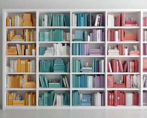 Color-Coded Books on White Bookcase