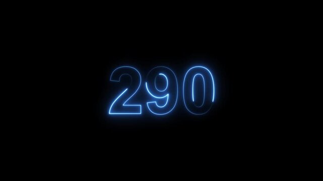 290 number neon bright royal blue color animation. black background 4k video.