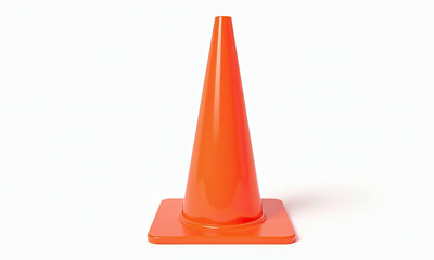 Bright Orange Safety Cone on White Background