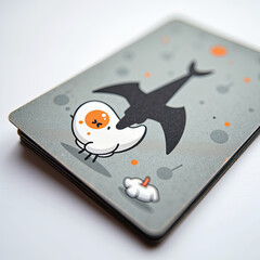 Cute Cartoon Fried Egg and Bird Illustration on Card
