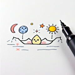 Cute Cartoon Space Drawing with Planets