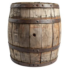 Antique Wooden Barrel: Rustic, Weathered Oak Cask with Metal Bands