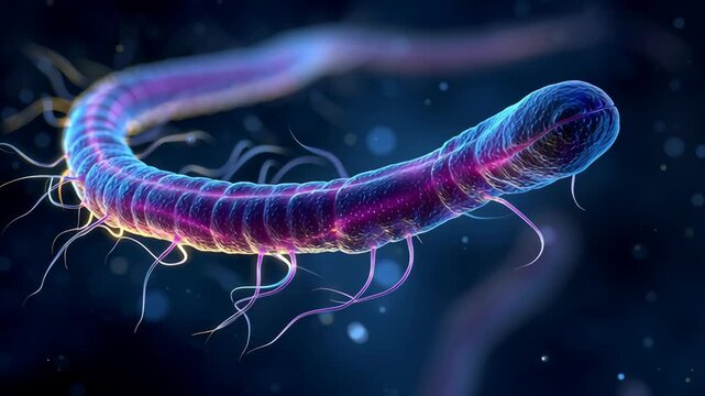 Colorful Digital Illustration of Elongated Microorganism Showcasing Cellular Structure and Movement in Vibrant Detail, Celebrating Biologys Beauty