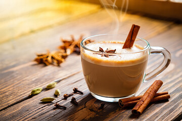 Warm spiced beverage with cinnamon and star anise chai