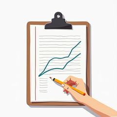Hand with Pencil Analyzing Growth Chart on Clipboard