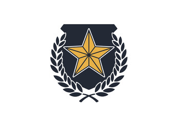 Golden star emblem with laurel wreath on a shield, a concept of honor, victory, and authority.