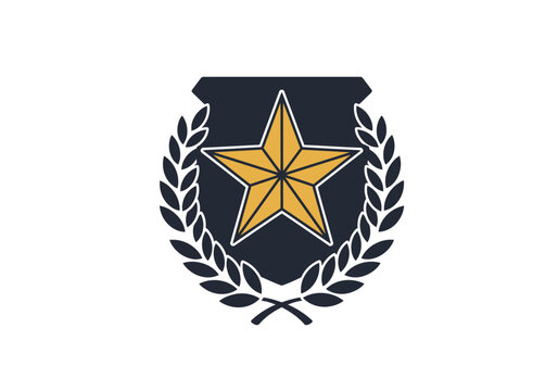 Golden star emblem with laurel wreath on a shield, a concept of honor, victory, and authority.