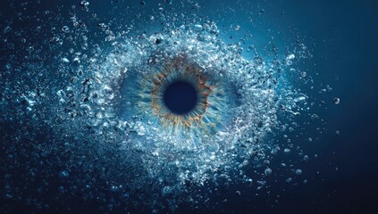 Close-up eye surrounded by water bubbles
