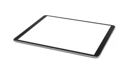 Modern tablet device with blank screen isolated on transparent background