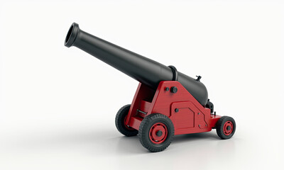 Red and Black Miniature Cannon on Wheels