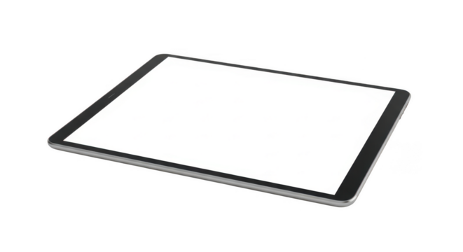 Modern tablet device with blank screen isolated on transparent background