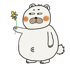 お花を持ったシロクマ