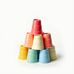 Stacked Colorful Cups Forming a Pyramid