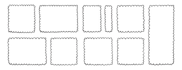 picture rectangle cute line wavy frame, frame doodle line hand drawn, outline border frame, scribble frame cute set
