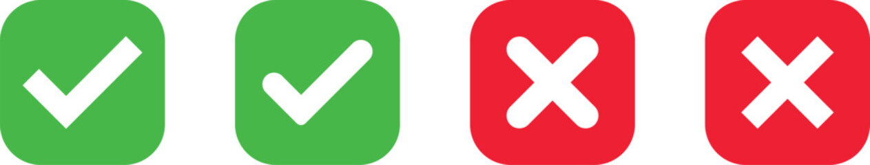 Obraz premium approved icons set. right and wrong buttons. Correct or incorrect vote choice symbol. accept checkmark icons. tick box and cross symbol 