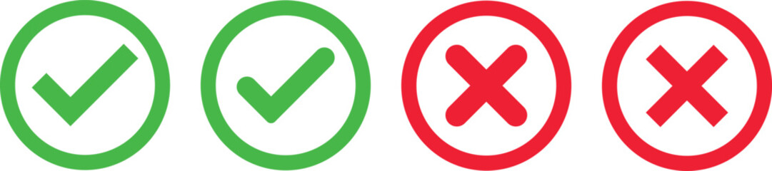 Fototapeta premium approved icons set. right and wrong buttons. Correct or incorrect vote choice symbol. accept checkmark icons. tick box and cross symbol 
