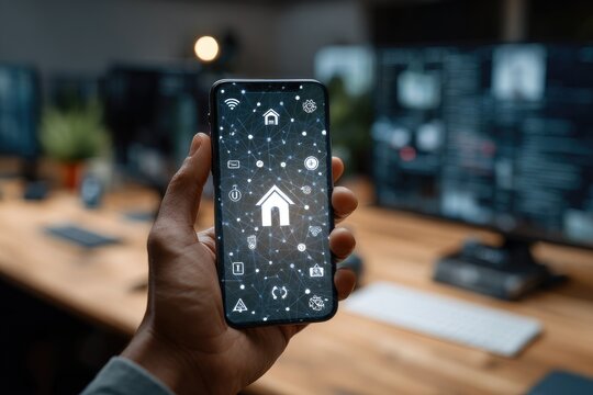 Smartphone displaying smart home icons - Powered by Adobe