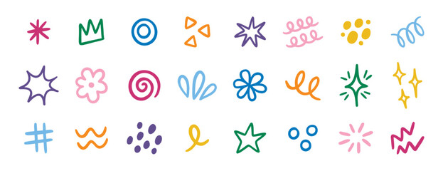 Hand drawn doodle elements set cute line art decorative design