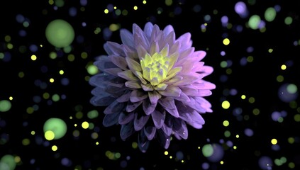 Purple flower, luminous bokeh, black background