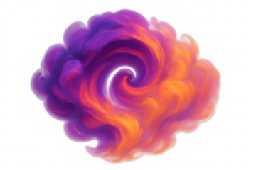 Colorful smoke forming a swirling cloud on transparent background, perfect for visual effects and creative projects