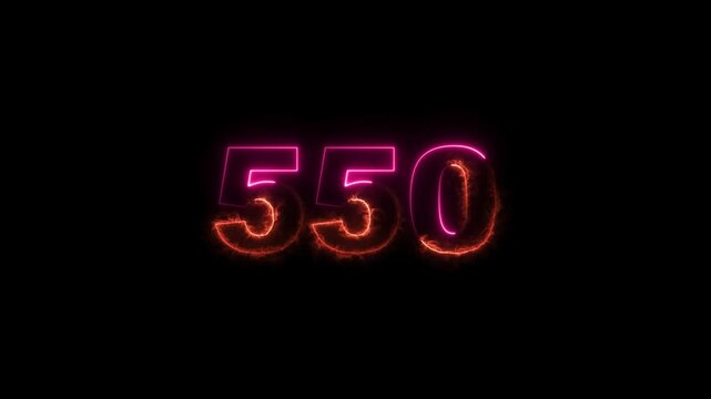 550 number neon bright magenta red color animation. black background 4k video.