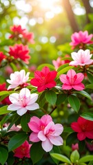Obraz premium Vibrant azalea blossoms in sunlight
