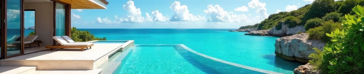 Sun-drenched private villa with infinity pool overlooking turquoise ocean; ultimate luxury holiday escape Enjoy breathtaking views and unparalleled relaxation , villa, tropical, getaway