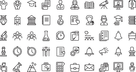 Set of Line Icons for Education, Research, and Communication