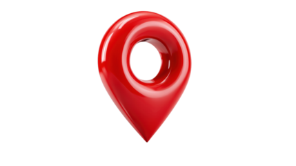 A vibrant red location pin on a white isolated background for use in maps or navigation graphics.