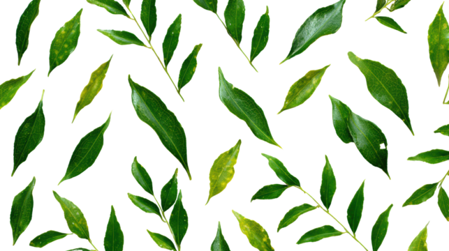 Beautiful green leaves arranged in a harmonious pattern on a black background.
