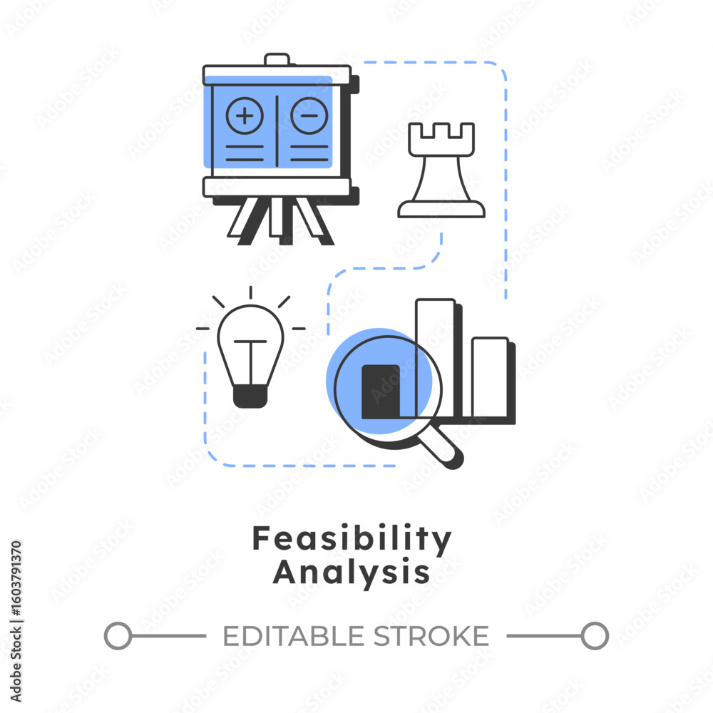 Poster feasibility analysis modern linear concept icon. filter and prioritize ideas by practicality. innova