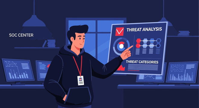 Security Analyst Investigating Cyber Threats In Modern Soc Center