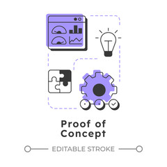 Proof of concept modern linear concept icon. Validate feasibility. Technology readiness level. Research stage. Flat outline elements connected with dotted lines. Creative visual. Easy to edit