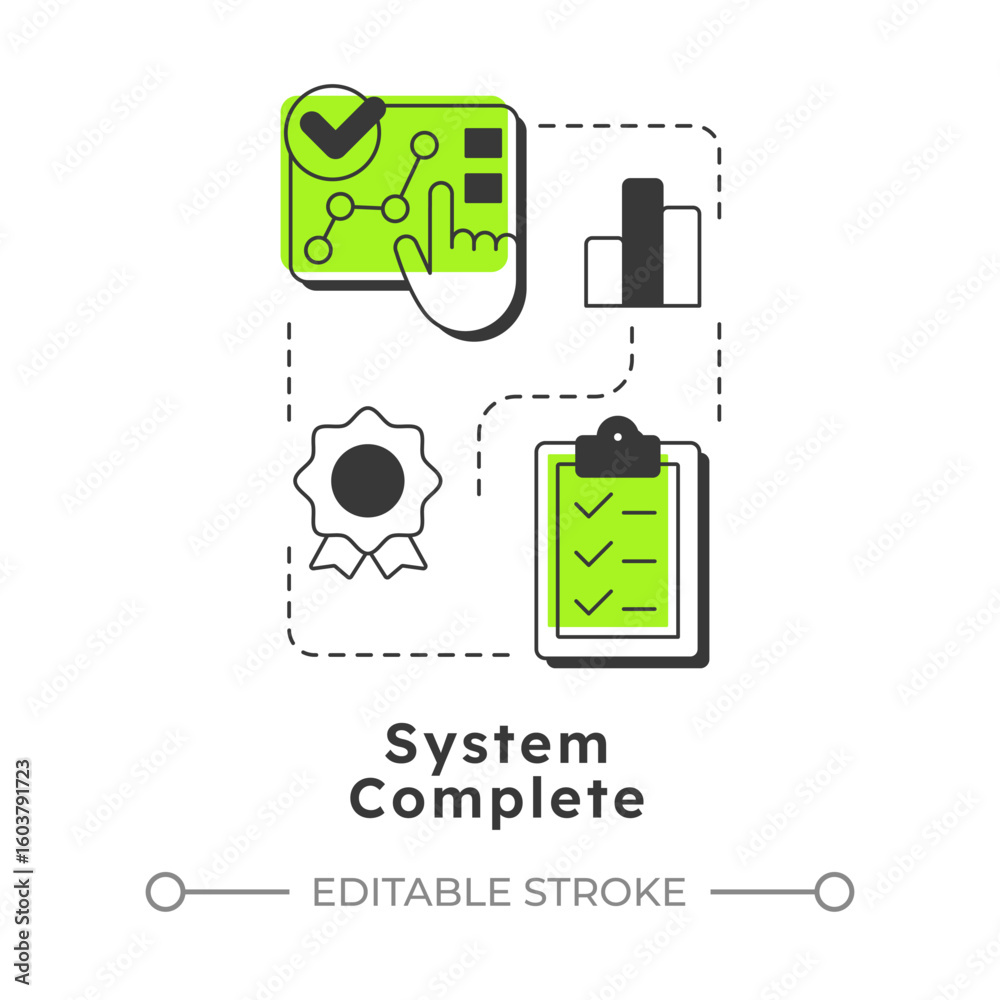 Poster system complete modern linear concept icon. product certification. technology readiness level. deplo