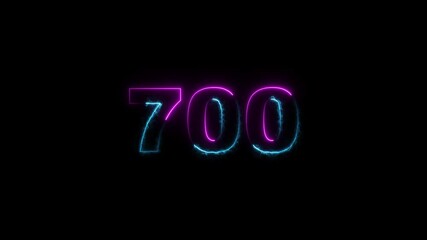 700 number neon bright colorful animation. black background 4k video.