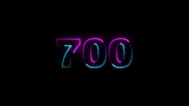 700 number neon bright colorful animation. black background 4k video.