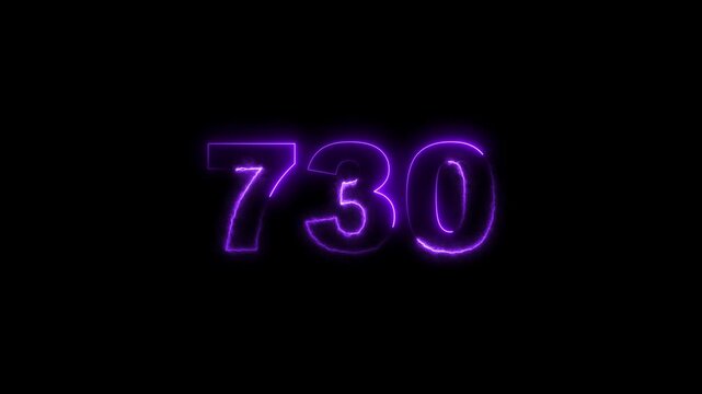 730 number neon bright purple color animation. black background 4k video.