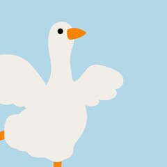 Cute duck isolated on blue background. Vector illustration.