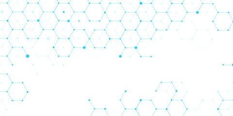 Science network pattern blue Hexagonal abstract background. Big Data Visualization structure elements . Health care and science medical pattern innovation. Template design with concept Dots and lines.