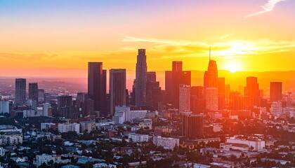 Sunset over Los Angeles cityscape
