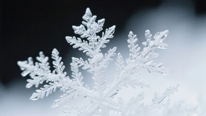 Obraz premium A close - up of an exquisite snowflake, with its hexagonal ice crystal structure clearly visible, showing the purity and beauty of winter against a light gray background. 
