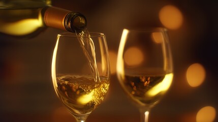 Two wine glasses being filled, capturing the elegance and enjoyment of fine beverages.