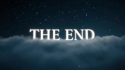 Elegant "THE END" text floating above dramatic cloudy sky, a perfect closing visual for cinematic videos, emotional stories, or classic film endings.