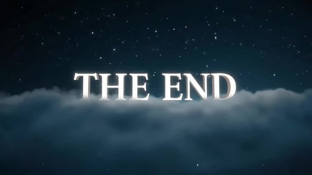 Elegant "THE END" text floating above dramatic cloudy sky, a perfect closing visual for cinematic videos, emotional stories, or classic film endings.