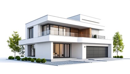 Modern white house with trees with isolated.