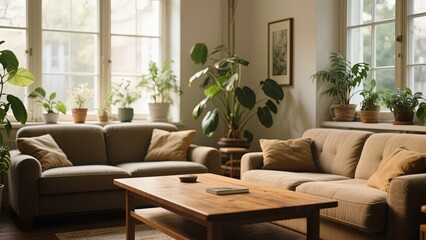 Cozy Living Room with Plants and Natural Light