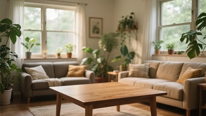 Cozy Living Room with Natural Light and Indoor Plants