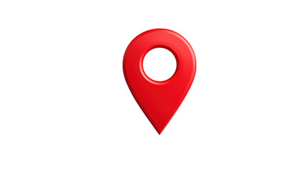 Red location pin on a white isolated background, symbolizing navigation and mapping.