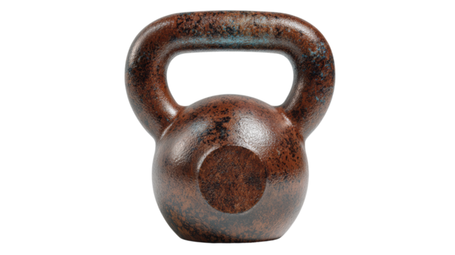 Rusty kettlebell, isolated on white background for fitness and exercise concepts.